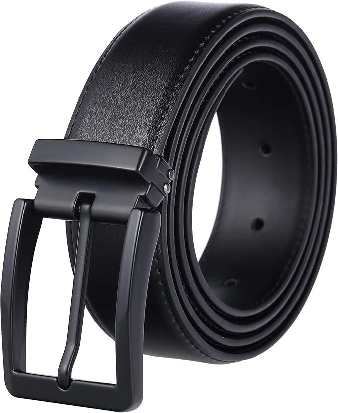 Men black leather belt